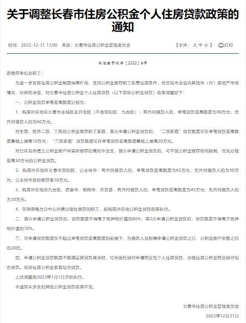 长春公积金政策调整及其影响与前景展望